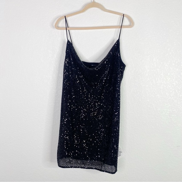 ASOS Black Sequin Draped Front Mini Dress - Picture 1 of 6